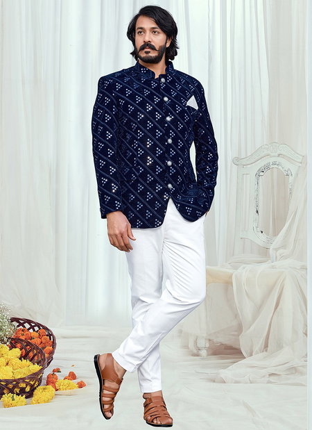 Navy Blue Colour Outluk Vol 86 New Latest Designer party Wear Velvet Jodhpuri Suit Collection 86005